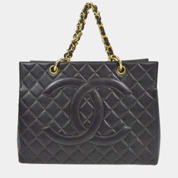 Pre Owned Chanel CC Timeless Black Calfskin Chain Tote Bag