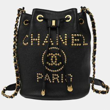 Pre Owned Chanel Deauville Black Caviar Leather Bucket Bag