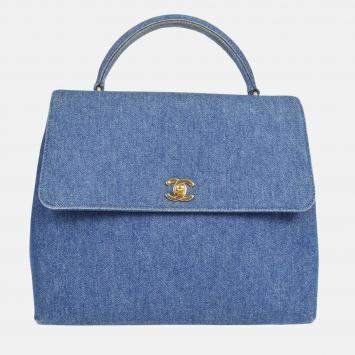 Pre Owned Chanel Kelly Blue Denim Top Handle Bag