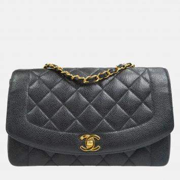 Chanel Diana Medium Black Caviar Leather Chain Shoulder Bag