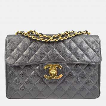 Chanel Classic Single Flap Jumbo Black Quilted Caviar Bag