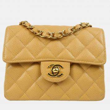 Chanel Classic Square Flap Mini Beige Calfskin Shoulder Bag