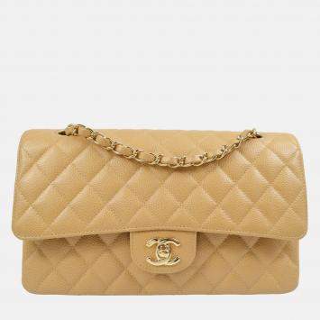 Chanel Classic Double Flap Medium Beige Calfskin Shoulder Bag