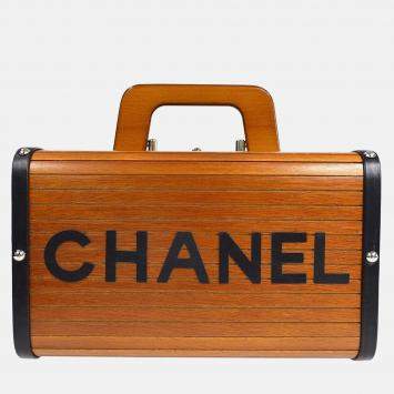 Chanel Brown Black Wood Vanity Box Handbag 