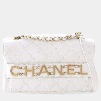 Chanel Logo Enchained Medium White Calfskin Shoulder Bag