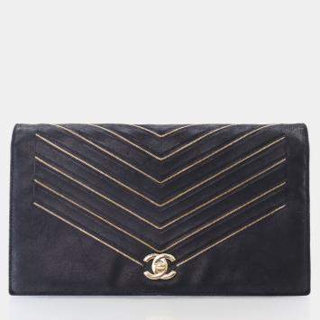 Chanel Chevron Black Suede Shoulder Bag