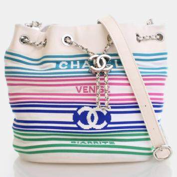Chanel Medium White Mixed Fiber Venise Biarritz Bucket Bag
