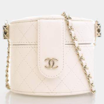 Chanel Mini White Lambskin CC Allure Vanity Case With Chain