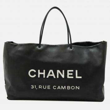 Pre Owned Chanel Essential Rue Cambon Black White Leather Tote Bag