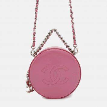 Pre Owned Chanel Round Pink Patent Leather Shoulder Bag