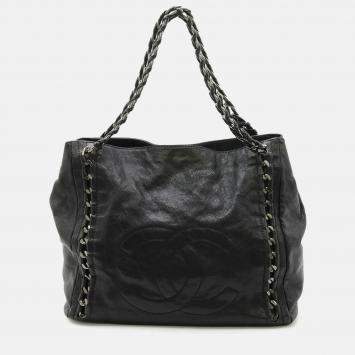 Chanel Luxury Line Coco Mark Chain Tote Bag Shoulder Caviar Skin Leather Black