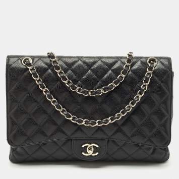 Chanel Black Quilted Caviar Leather Maxi Classic Single Flap Bag