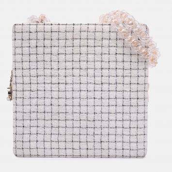 Pre Owned Chanel Brown/White Small Tweed and Resin Zipped Shopping Bag