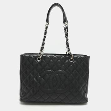 Chanel Black Quilted Caviar Leather CC GST Tote