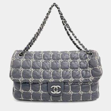 Chanel Grey Leather Stitch Shoulder Bag