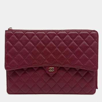 Chanel Burgundy Leather Caviar Flap Clutch