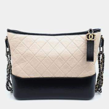 Chanel Beige/Black Leather Gabrielle Hobo Medium Bag