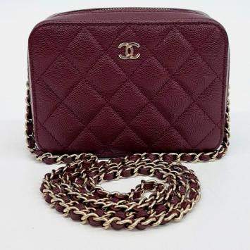 Chanel Burgundy Leather Caviar Camera Crossbody Bag