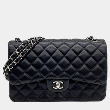 Chanel Black Leather Lambskin Classic Jumbo bag