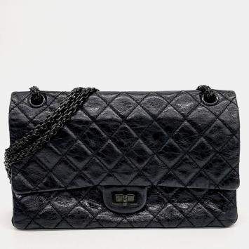 Chanel Black Leather Metallic Vintage 2.55 Bag 28