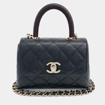 Chanel Black Leather Caviar Coco Handle 16 bag
