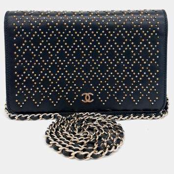 Chanel Black Leather WOC Studded Mini Crossbody Bag