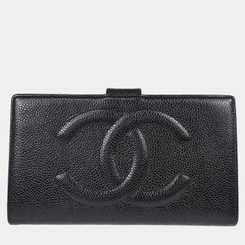 Chanel Long CC Black Leather Wallet