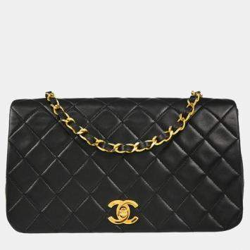 Chanel Full Flap Black Small Lambskin Turnlock Shoulder Bag