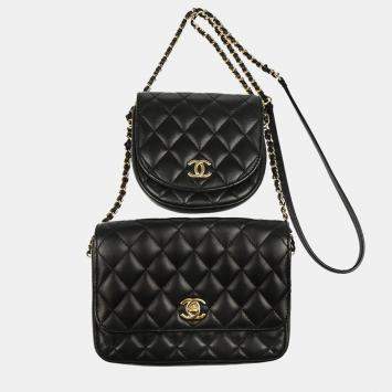 Chanel Side Pack Double Black Lambskin Quilted Bag