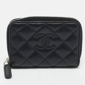 Chanel Black Quilted Leather Zipped Coin Purse