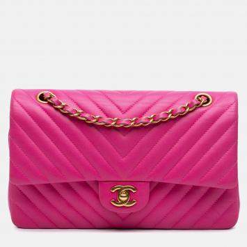 Chanel Pink Medium Classic Chevron Lambskin Double Flap