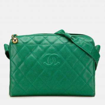 Chanel Green CC Quilted Caviar Camera Bag