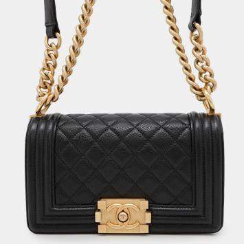 Chanel Boy Black Caviar Leather Chain Shoulder Bag
