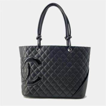 Pre Owned  Chanel Cambon Line Large Black Leather Tote Bag 