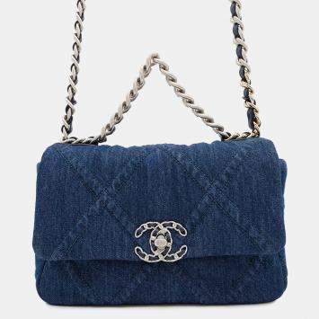Chanel 19 Chain Blue Denim Shoulder Bag 