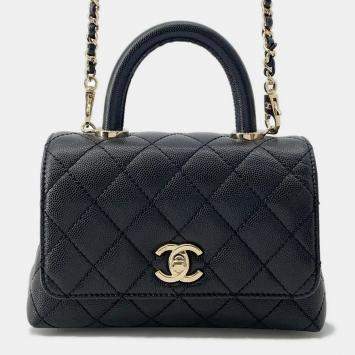 Chanel Coco Handle 2Way Shoulder Bag Black Caviar Leather Size Xxs