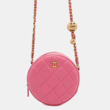 Chanel Round Cocoball Chain shoulder Bag Pink Lambskin
