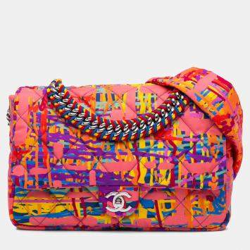 Chanel Multicolor/Pink CC Quilted Foulard Printed Flap