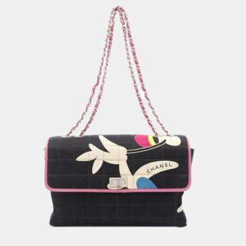 Chanel Black Chocolate Bar Reissue Canvas Printed Multipocket Flap