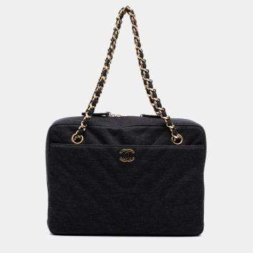 Chanel Grey CC Chevron Jersey Camera Bag