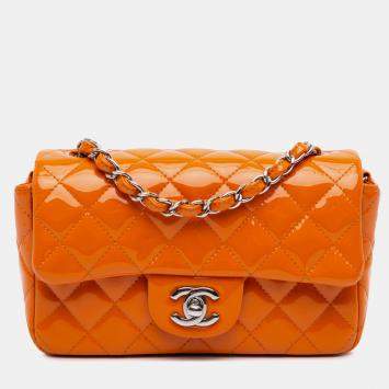 Chanel Orange Mini Rectangular Classic Patent Single Flap