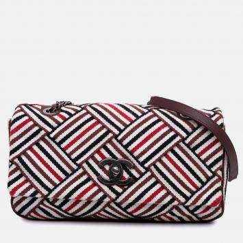 Chanel Red/White CC Canvas Stripe Flap