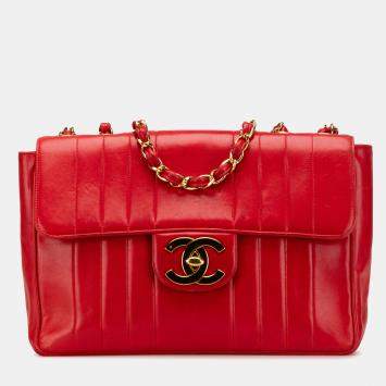 Chanel Red Jumbo XL Vertical Quilt Lambskin Single Flap