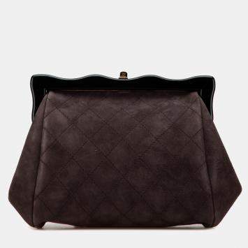 Chanel Black/Brown CC Quilted Suede Kiss Lock Clutch