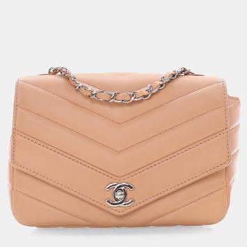 Chanel Nude Calfskin Chevron Flap Bag