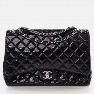 Chanel Maxi Black Patent Classic Double Flap Bag