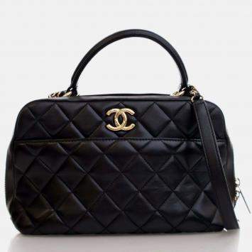 Chanel Black Lambskin Trendy CC Bowling Bag