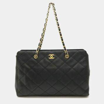 Chanel Quilted Classic Black Leather Chain Tote Bag