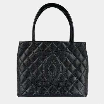 Pre Owned Chanel Medallion Black Caviar Skin Leather Tote Bag