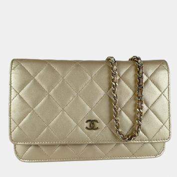 Chanel Classic Gold Leather Wallen On Chain